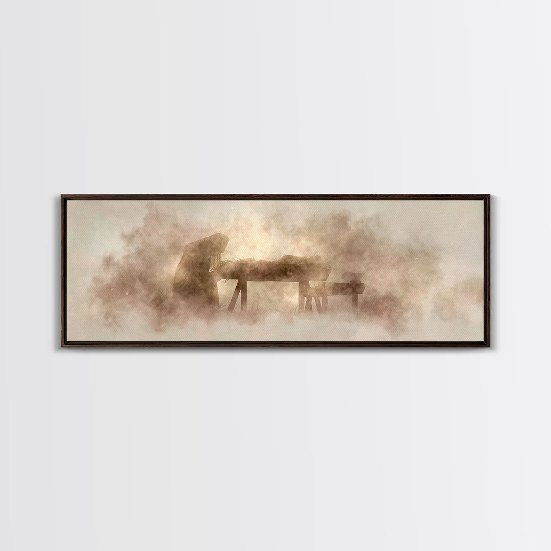 Holy Manger – Framed Canvas Print – Christian Art Canvas – Christian Wall Art – Panoramic Painting – Christmas Art – Christian Christmas Ar