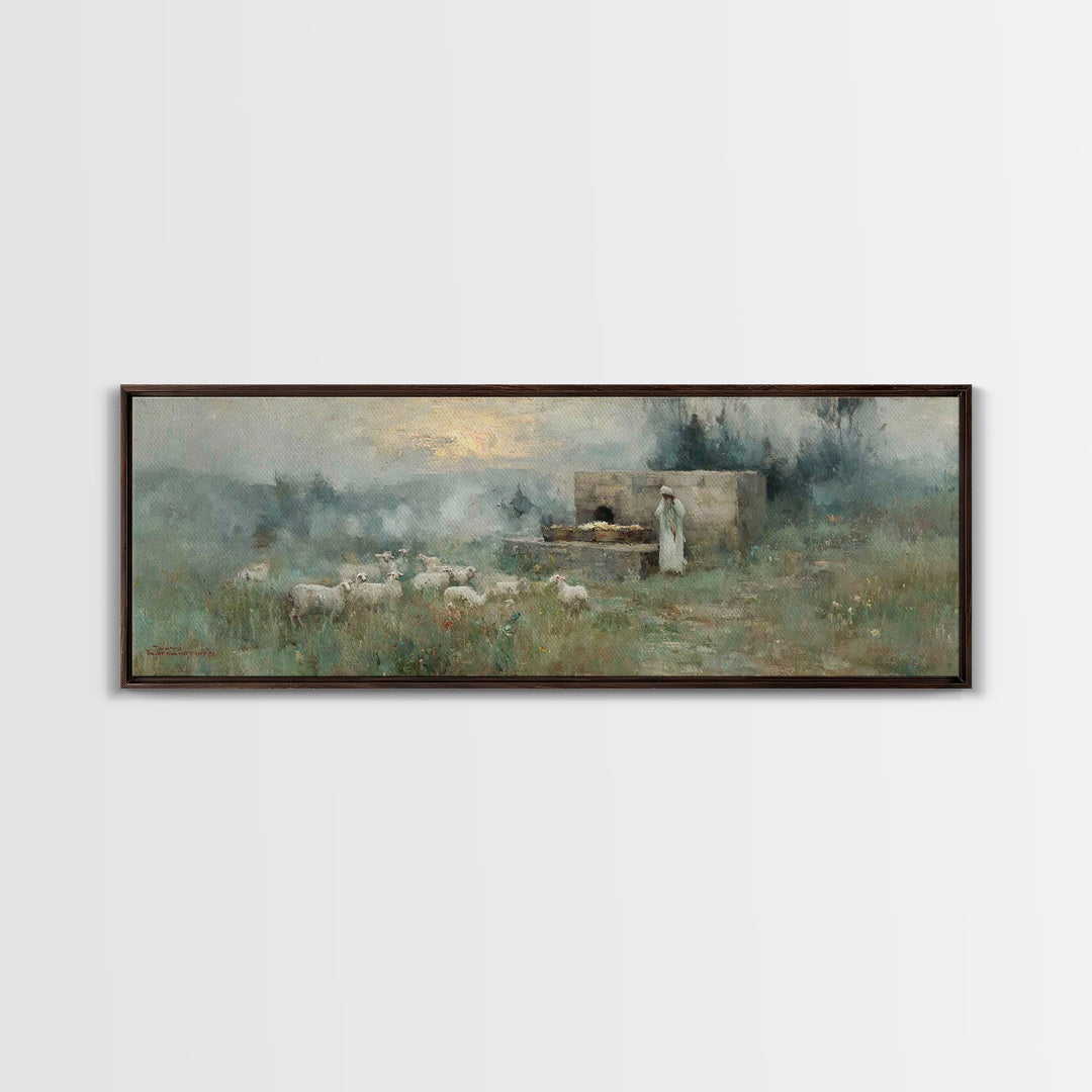 Pasture Of Promise – Framed Canvas Print – Christian Wall Art – Christian Art Canvas – Panoramic Art – Christian Christmas Art – Christian