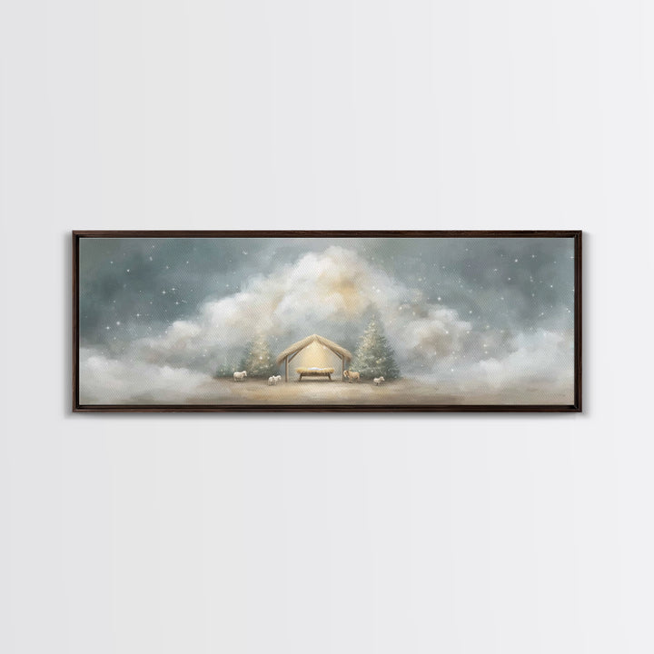 Holy Midnight – Framed Canvas Print – Christian Art Canvas – Christian Wall Art – Panoramic Print – Christmas Art – Christian Christmas Art