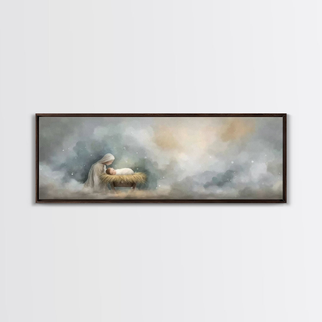 Mary’s Vigil, Framed Canvas Print, Christian Art Canvas, Christian Wall Art, Panoramic Painting, Jesus Christmas Art, Christian Gift