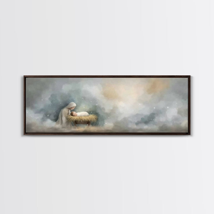 Mary’s Vigil, Framed Canvas Print, Christian Art Canvas, Christian Wall Art, Panoramic Painting, Jesus Christmas Art, Christian Gift