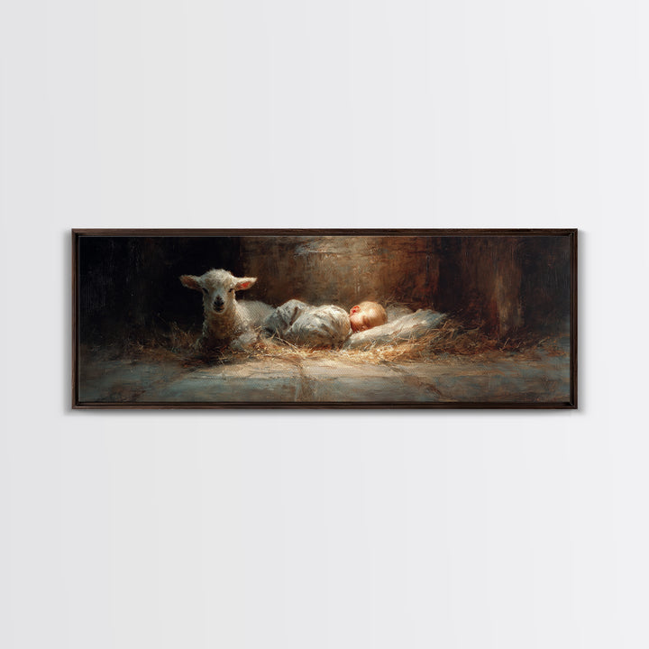 Lamb Of Peace – Framed Canvas Print – Christian Art Canvas – Christian Wall Art – Panoramic Wall Art – Jesus Painting – Christian Christmas