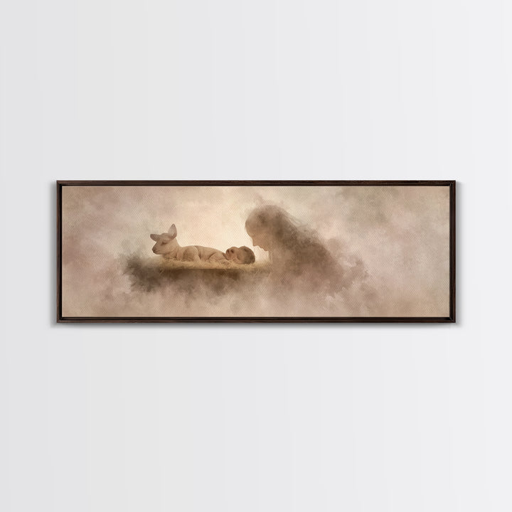 Silent Manger Light | Framed Canvas Print | Christmas Wall Art | Christian Art Canvas | Christian Christmas Art | Panoramic Print | Jesus P