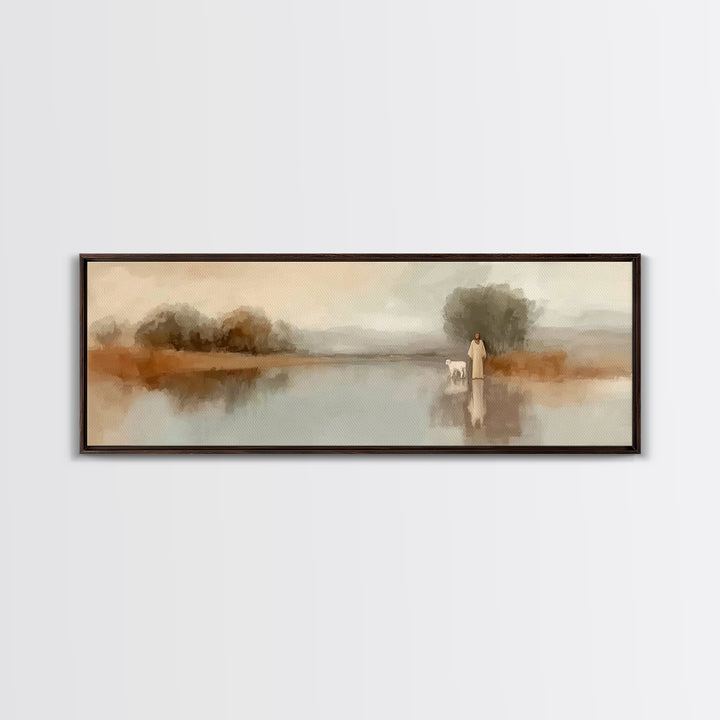 Shepherd’s Dawn | Framed Canvas Print | Christian Wall Art | Christian Art Canvas | Panoramic Frame | Jesus Painting | Christian Art