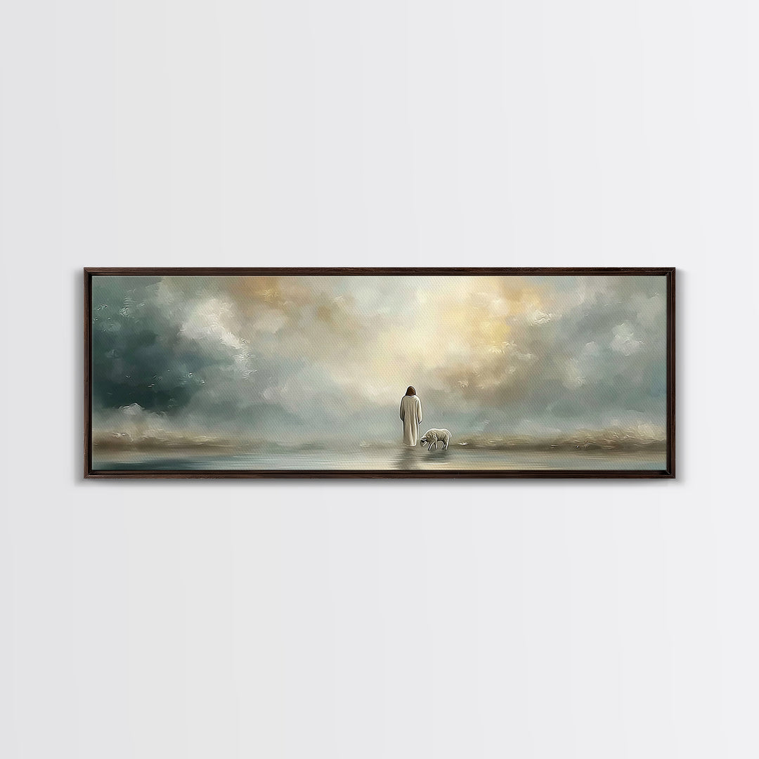 Heavenly Pasture Light | Framed Canvas Print | Panoramic Painting | Christian Wall Art | Christian Art Canvas | Jesus Art Print | Christian
