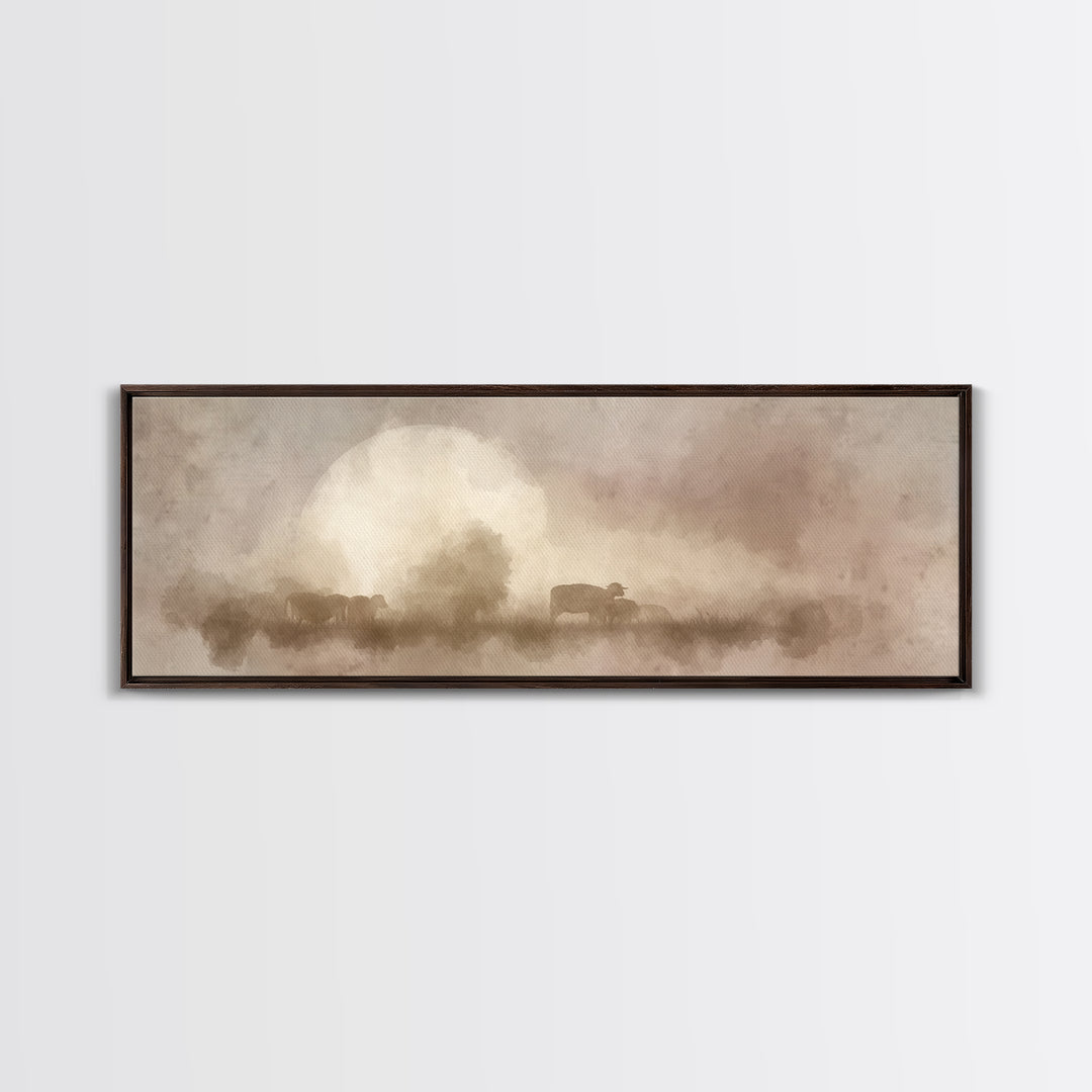 Moonlit Shepherds – Framed Canvas Print – Panoramic Art – Christian Wall Art – Christian Art Canvas – Christmas Art – Moody Christian Art