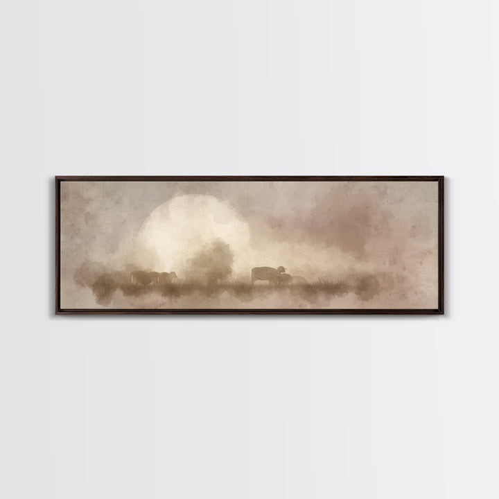 Moonlit Shepherds – Framed Canvas Print – Panoramic Art – Christian Wall Art – Christian Art Canvas – Christmas Art – Moody Christian Art