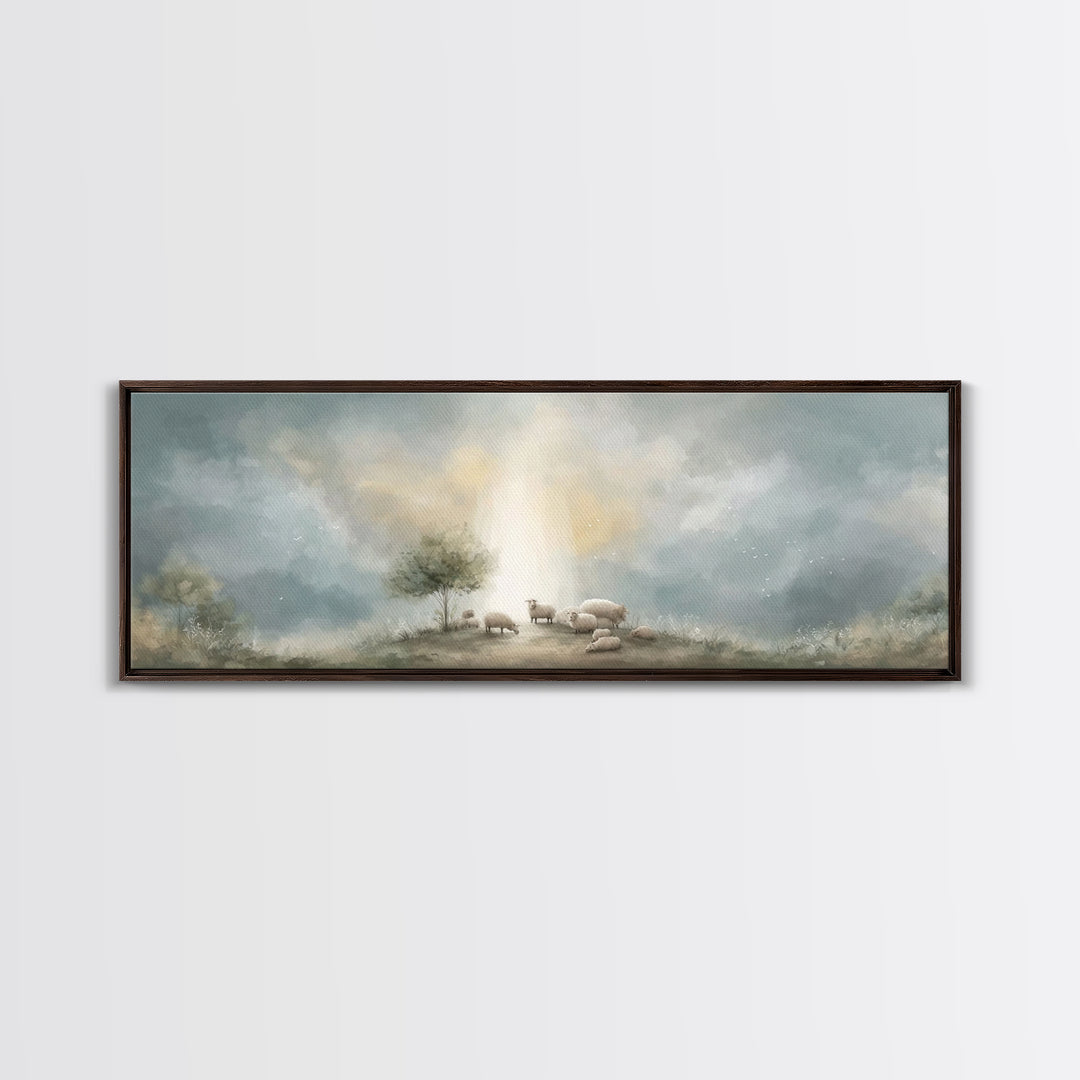 Dawn of Blessing | Framed Canvas Print | Panoramic Wall Art | Christian Art | Christian Christmas Art | Christian Decor | Christmas Canvas
