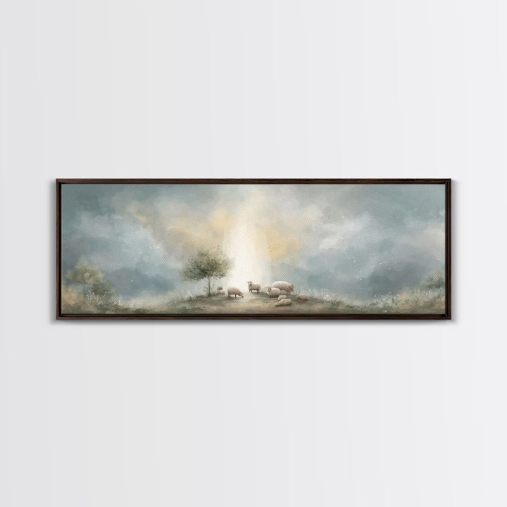 Dawn of Blessing | Framed Canvas Print | Panoramic Wall Art | Christian Art | Christian Christmas Art | Christian Decor | Christmas Canvas