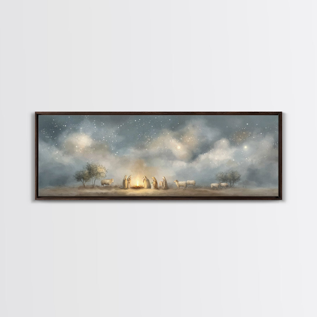 Starry Vigil, Framed Canvas Print, Panoramic Print, Christian Christmas Art, Christian Wall Art, Christmas Art Prints, Christian Art Canvas