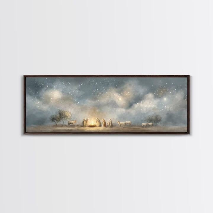 Starry Vigil, Framed Canvas Print, Panoramic Print, Christian Christmas Art, Christian Wall Art, Christmas Art Prints, Christian Art Canvas