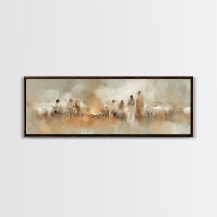 Humble Watchers | Framed Canvas Print | Panoramic Frame | Christian Art Canvas | Christian Christmas Art | Christmas Decor | Christian Wall
