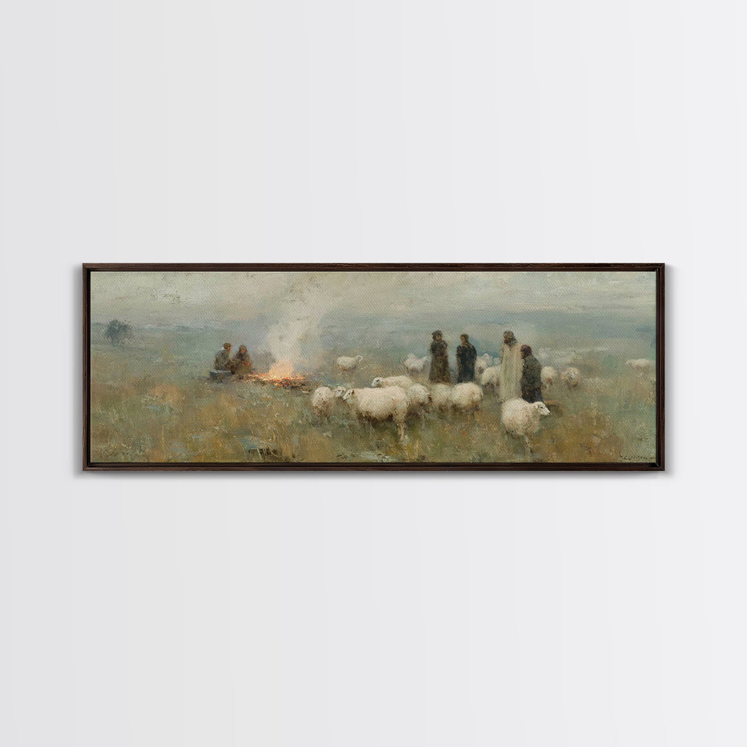 Pasture Night Watch – Framed Canvas Print – Panoramic Print – Christian Christmas Art – Christian Wall Art – Christmas Canvas Wall Art – Ch