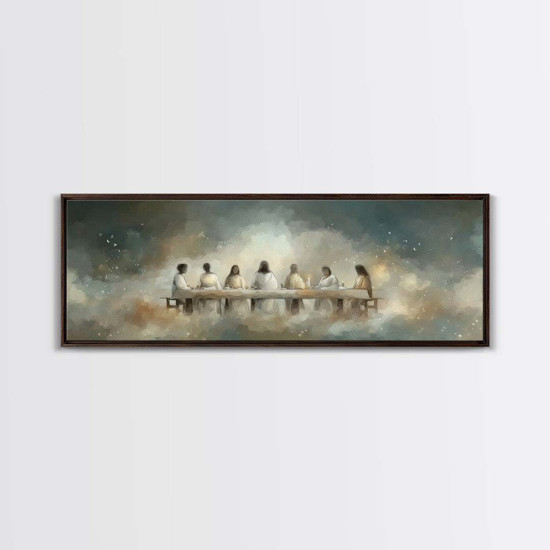Quiet Supper Light | Framed Canvas Print | Panoramic Art | Christian Art | Jesus Painting | Christian Wall Art | Vintage Christian Art