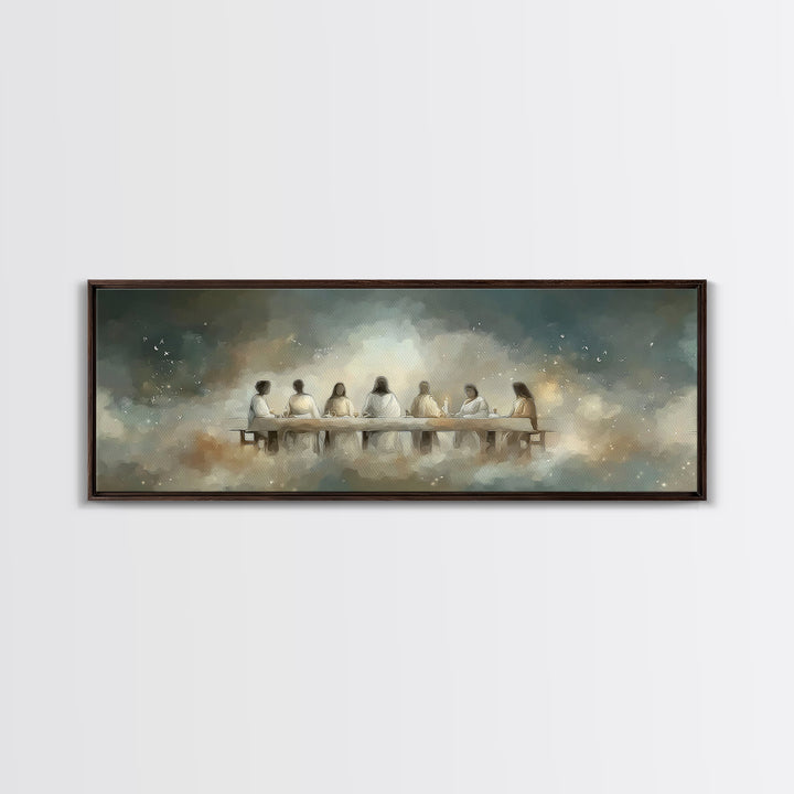 Quiet Supper Light | Framed Canvas Print | Panoramic Art | Christian Art | Jesus Painting | Christian Wall Art | Vintage Christian Art