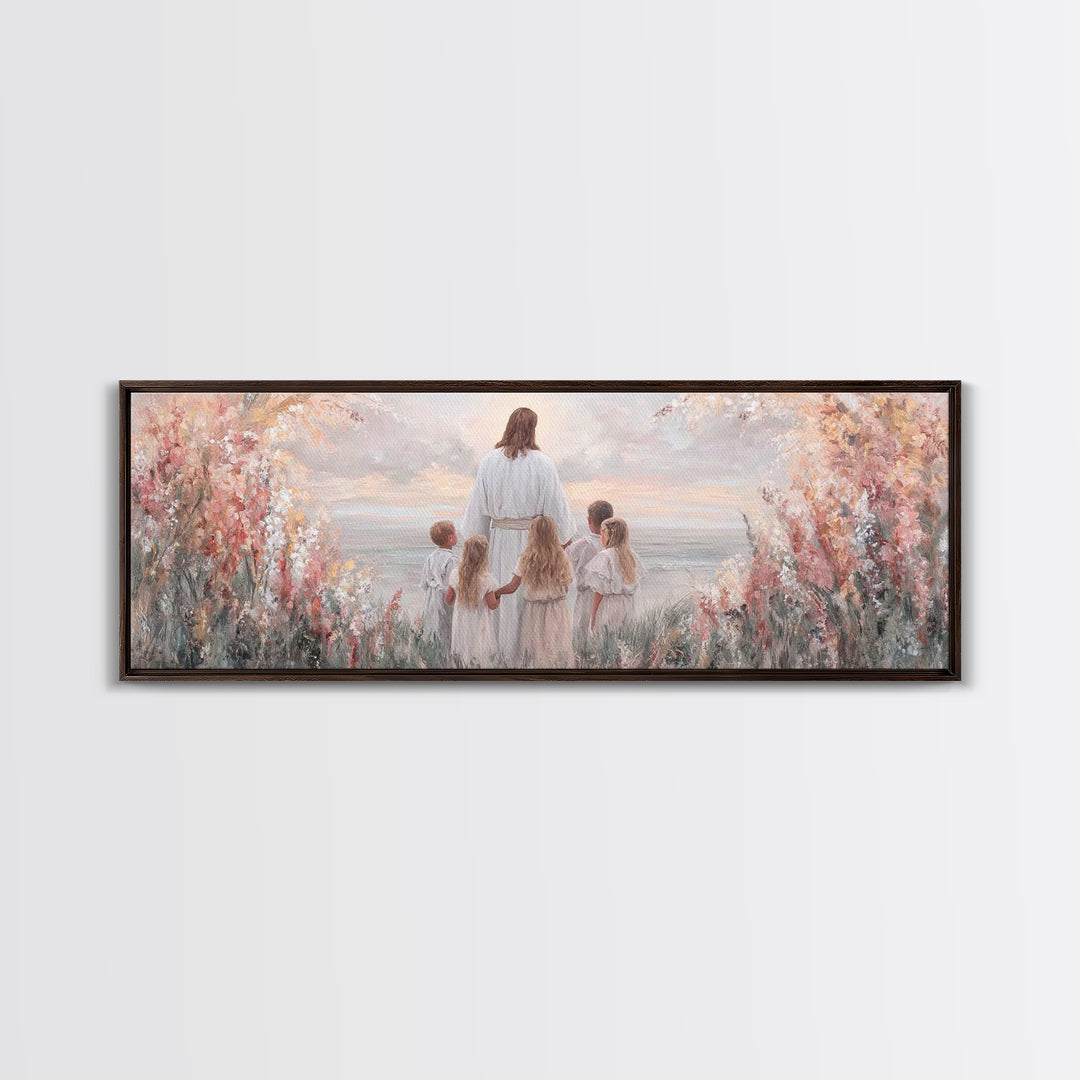 Heavenly Dawn, Framed Canvas Print, Christian Wall Art, Jesus Painting, Christian Art Canvas, Panoramic Wall Art, Christmas Art