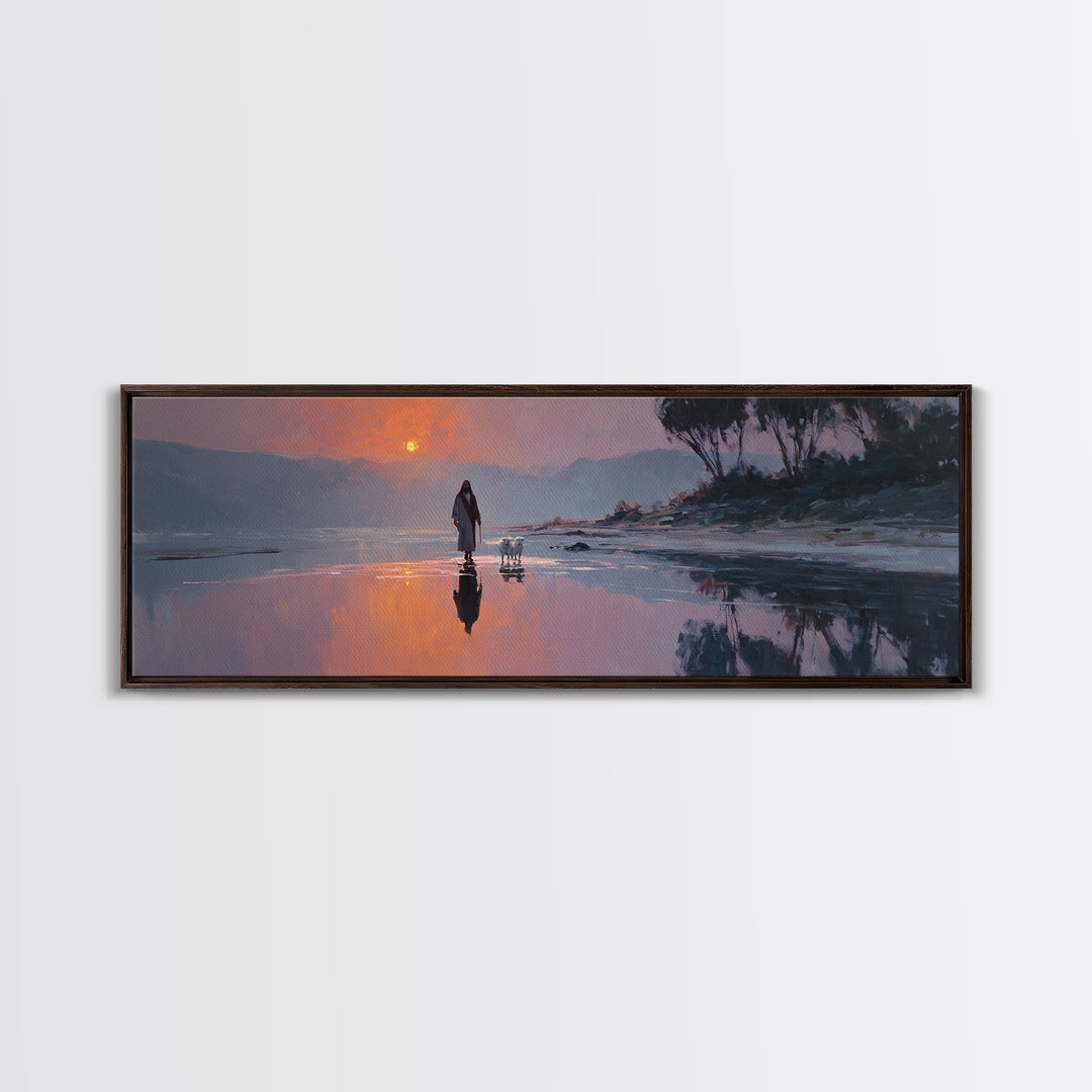 Gentle Guidance, Framed Canvas Print, Christian Art Canvas, Jesus Painting, Christian Wall Art, Panoramic Painting, Christian Decor