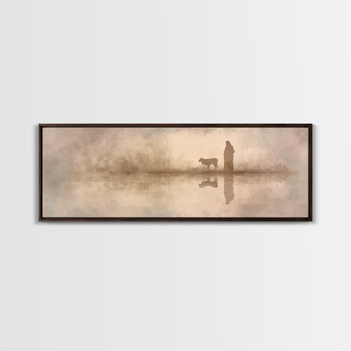 Shepherd’s Journey | Framed Canvas Print | Christian Wall Art | Jesus Painting | Christian Art Canvas | Panoramic Frame | Christmas Art