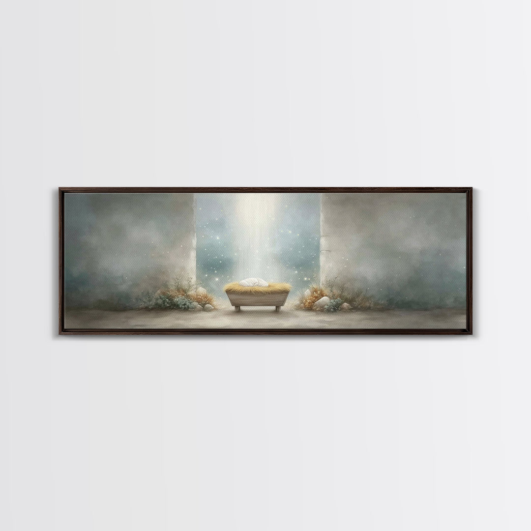 Manger Of Wonder, Framed Canvas Print, Panoramic Wall Art, Christian Christmas Art, Christian Art Canvas, Modern Christian Art, Christian D