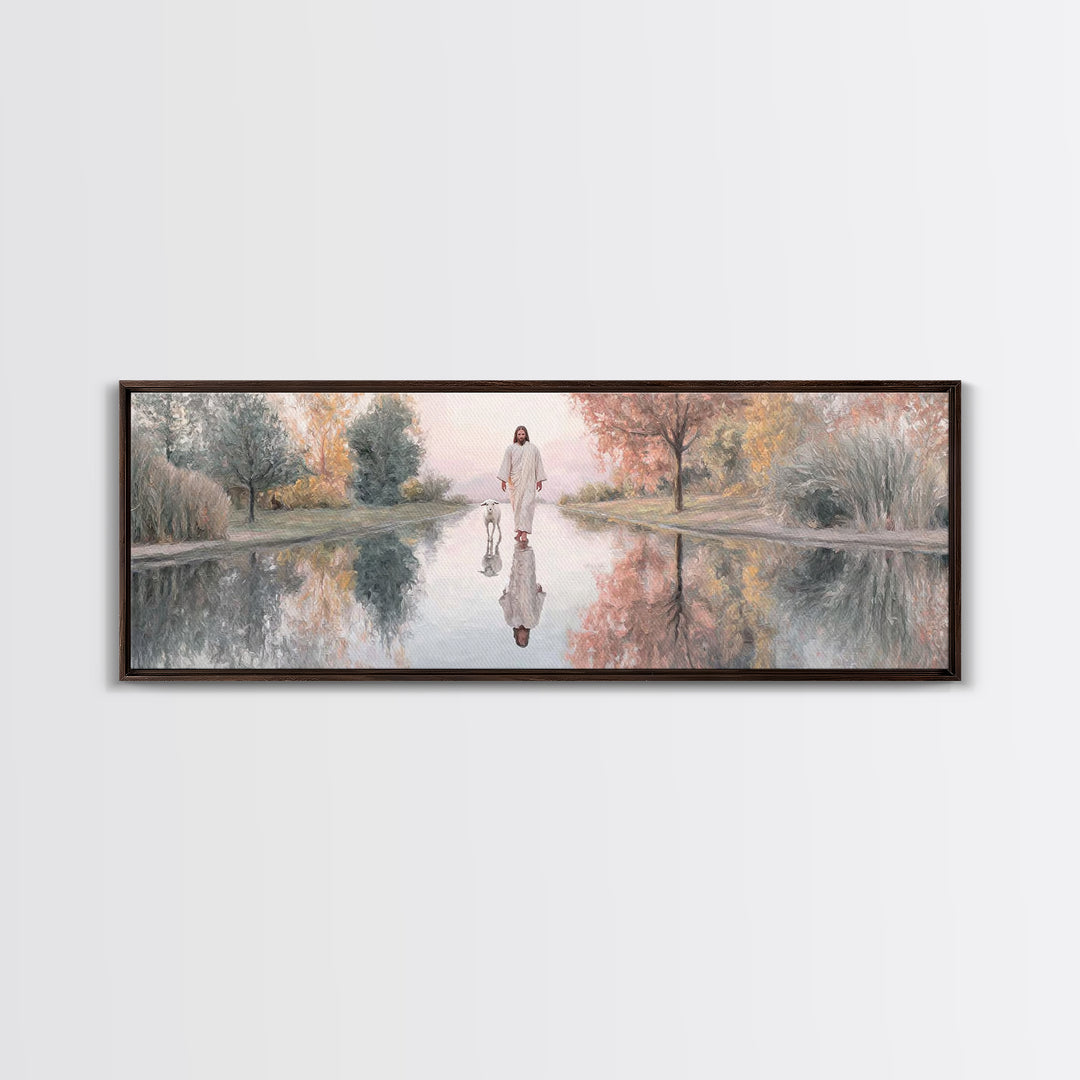 Path Of Still Waters – Framed Canvas Print – Christian Art Canvas – Jesus Painting – Christian Wall Art – Panoramic Art – Christian Decor