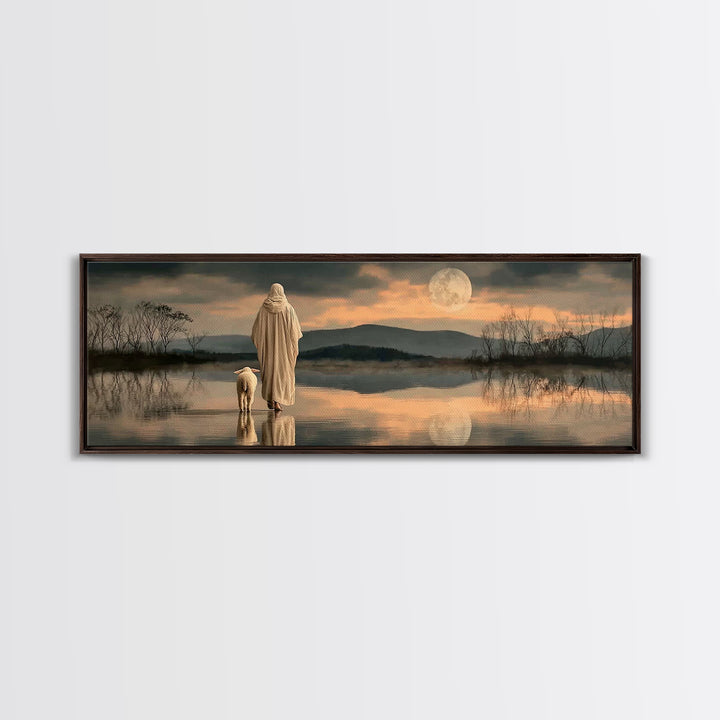 Moonlit Shepherd Path – Framed Canvas Print – Jesus Painting – Christian Wall Art – Christian Art Canvas – Panoramic Print – Christian Chri
