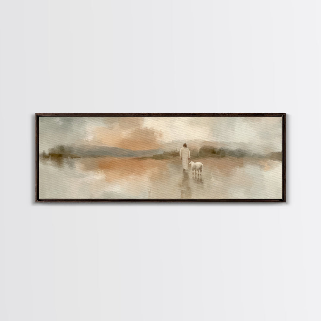 Soft Desert Journey | Framed Canvas Print | Christian Art Canvas | Christian Wall Art | Jesus Painting | Panoramic Painting | Christmas Art