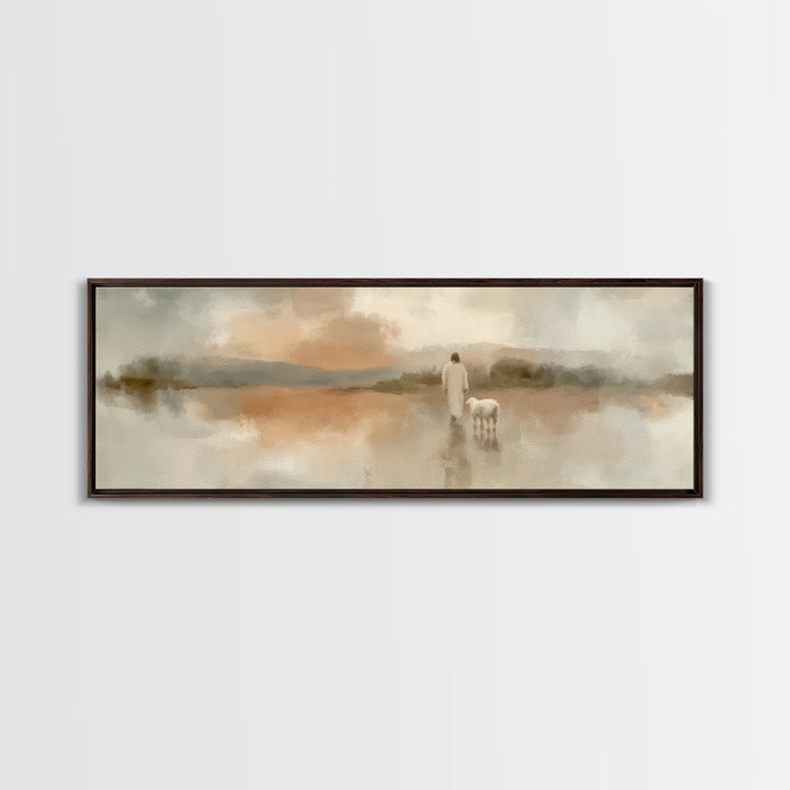 Soft Desert Journey | Framed Canvas Print | Christian Art Canvas | Christian Wall Art | Jesus Painting | Panoramic Painting | Christmas Art