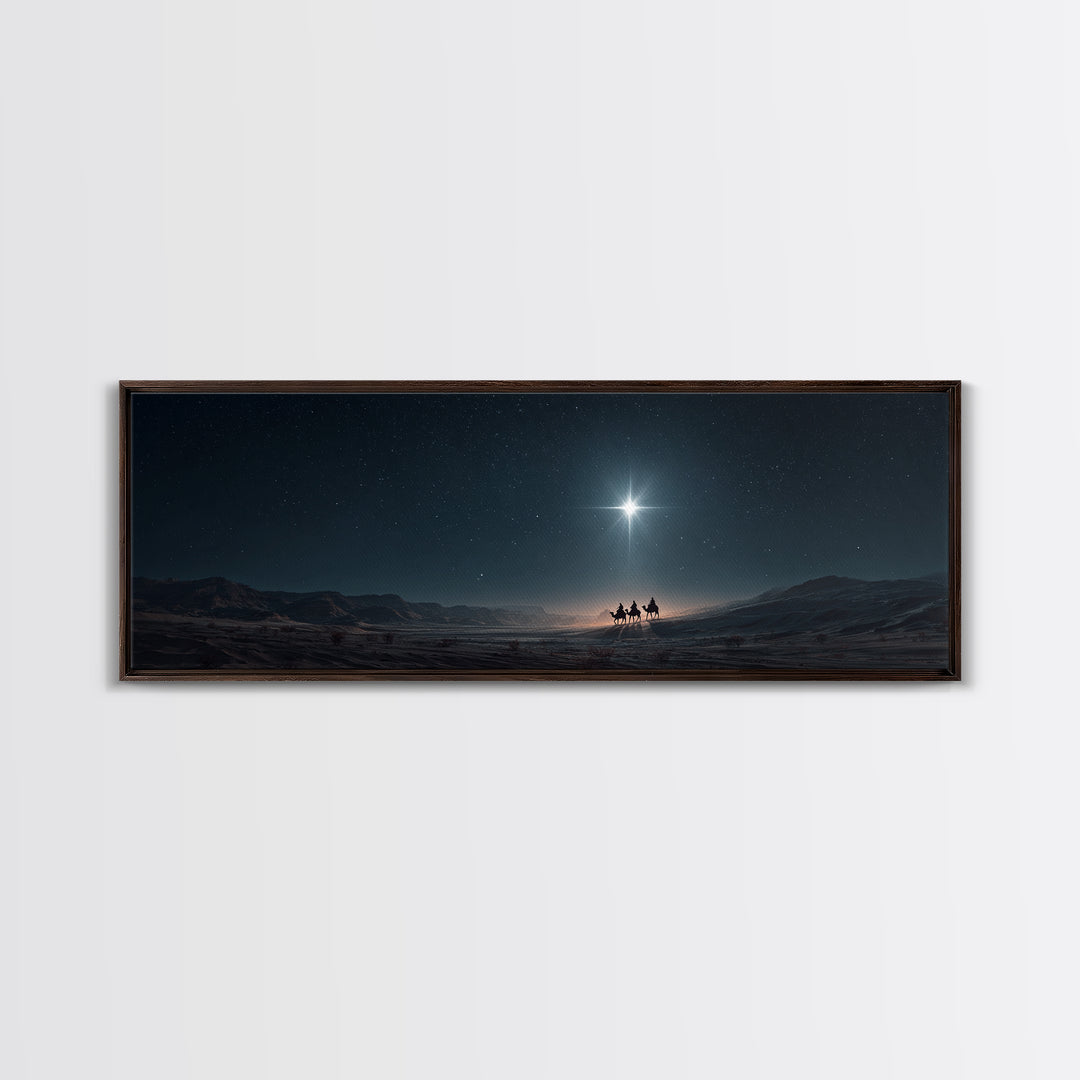 Night Of The Wise Men, Framed Canvas Print, Christmas Art, Christian Wall Art, Christian Art Canvas, Panoramic Art, Christian Christmas