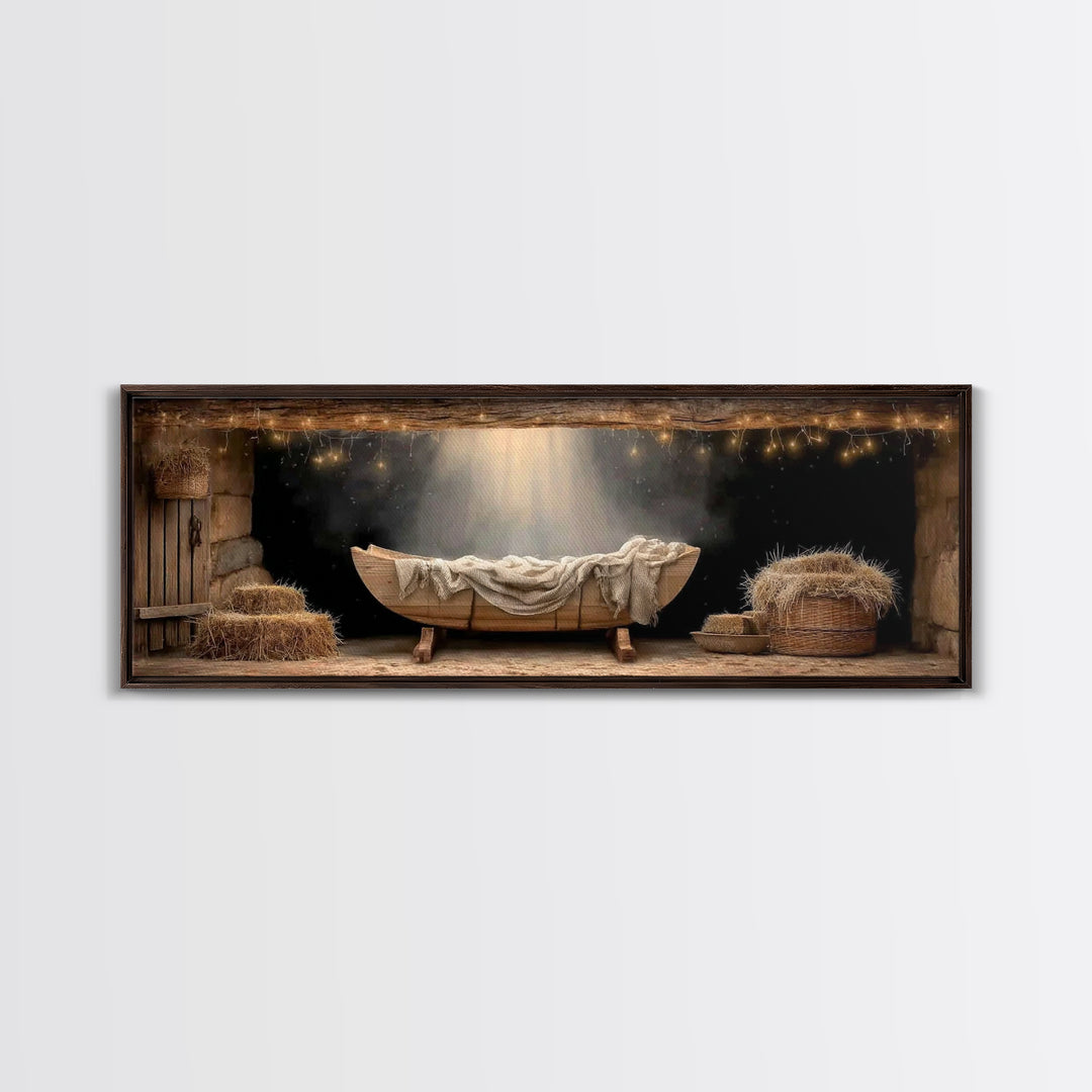 Holy Night Cradle – Framed Canvas Print – Panoramic Painting – Christian Christmas Art – Christian Art Canvas – Christmas Wall Art – Christ