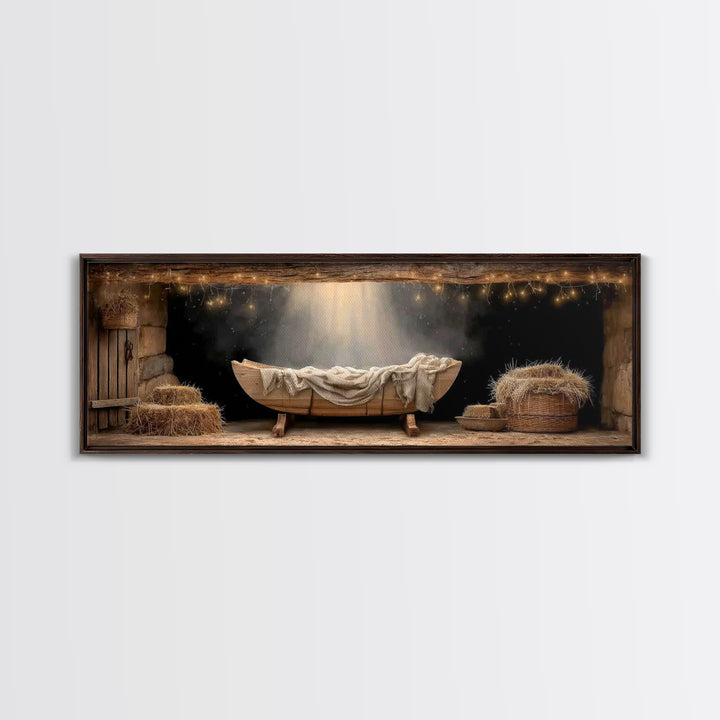 Holy Night Cradle – Framed Canvas Print – Panoramic Painting – Christian Christmas Art – Christian Art Canvas – Christmas Wall Art – Christ
