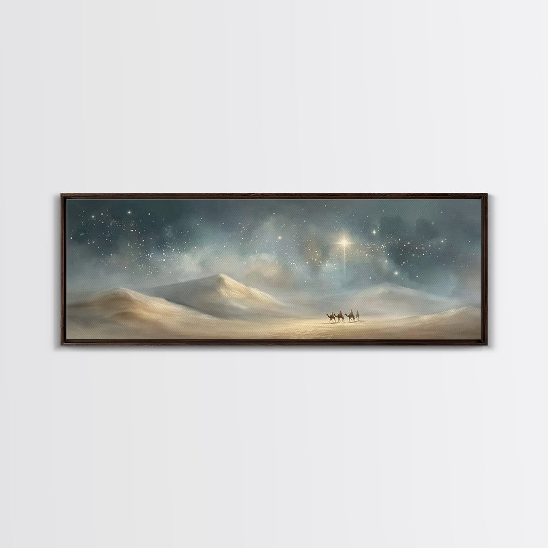 Desert Star Rising – Framed Canvas Print – Christmas Art – Panoramic Print – Christian Wall Art – Christian Art Canvas – Christian Christma