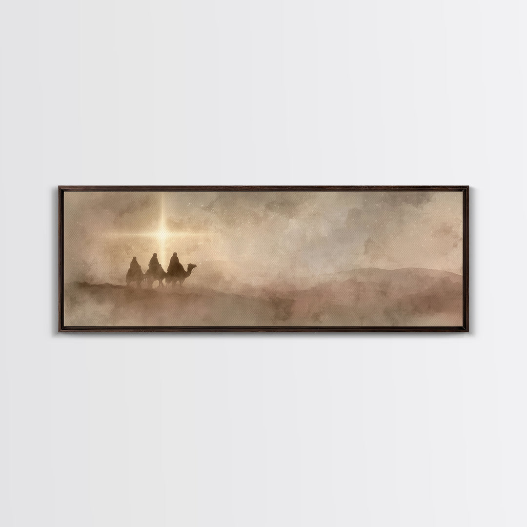 Three Kings Light, Framed Canvas Print, Panoramic Painting, Christian Wall Art, Christmas Art Prints, Christian Christmas Art, Christian Ar