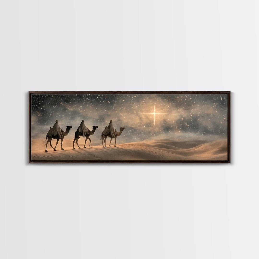 Bethlehem Star Glow – Framed Canvas Print – Panoramic Frame – Christian Art – Christmas Wall Art – Christian Christmas Art – Christian Deco