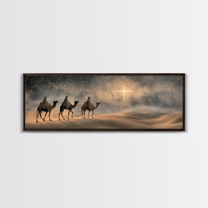 Bethlehem Star Glow – Framed Canvas Print – Panoramic Frame – Christian Art – Christmas Wall Art – Christian Christmas Art – Christian Deco