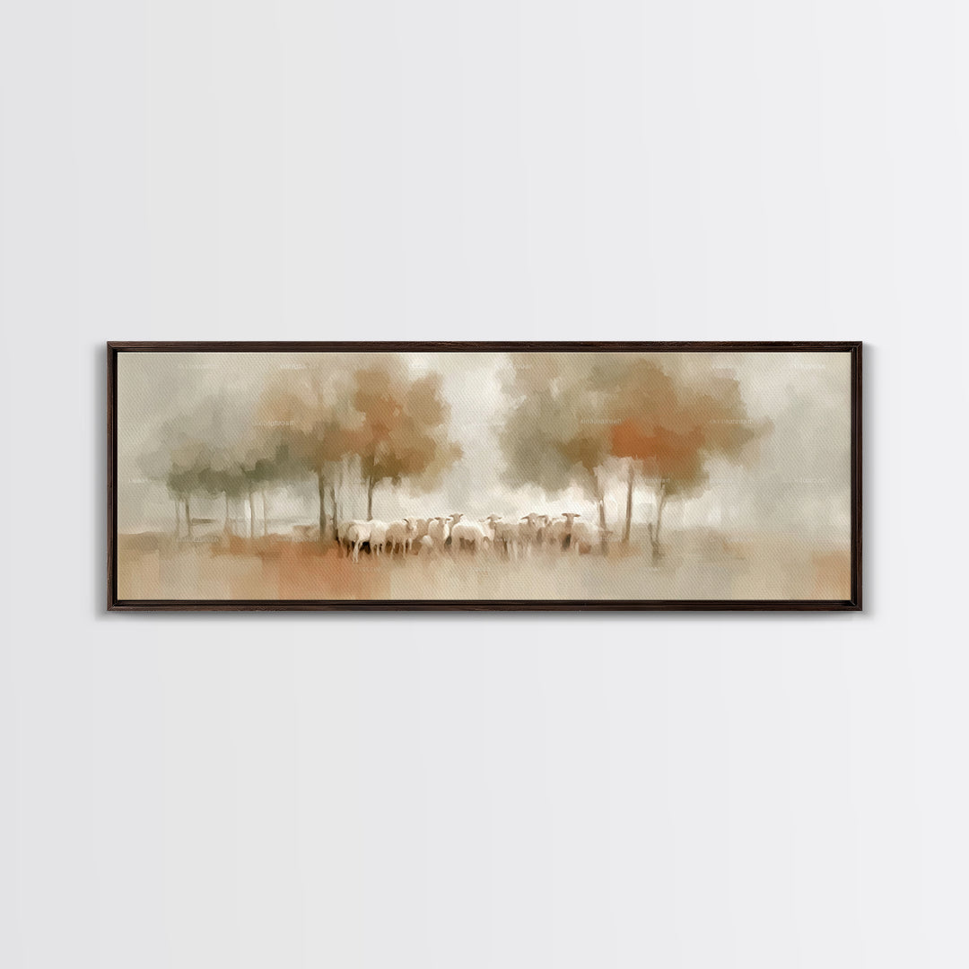 Pastoral Morning Calm – Framed Canvas Print – Panoramic Painting – Christian Art – Jesus Wall Art – Christian Art Print – Christian Decor