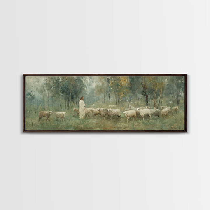 Forest Flock Devotion | Framed Canvas Print | Panoramic Art | Christian Painting | Jesus Canvas Art | Christian Wall Art | Christian Art Gi