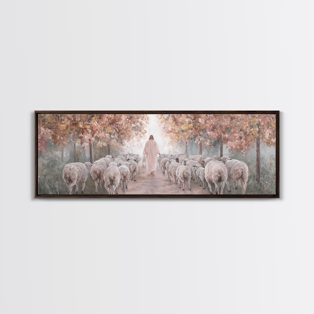 Autumn Pasture Grace | Framed Canvas Print | Christian Art Canvas | Jesus Painting | Christian Wall Art | Panoramic Wall Art | Christian Gi