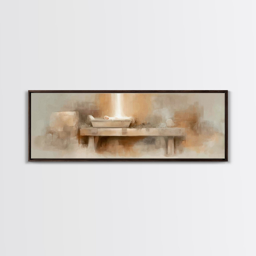 Radiant Birthlight, Framed Canvas Print, Panoramic Frame, Christian Christmas Art, Christian Art Canvas, Christian Wall Art, Subtle Christi