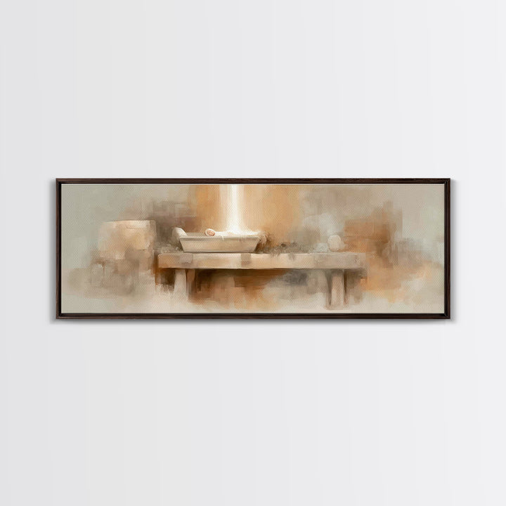 Radiant Birthlight, Framed Canvas Print, Panoramic Frame, Christian Christmas Art, Christian Art Canvas, Christian Wall Art, Subtle Christi