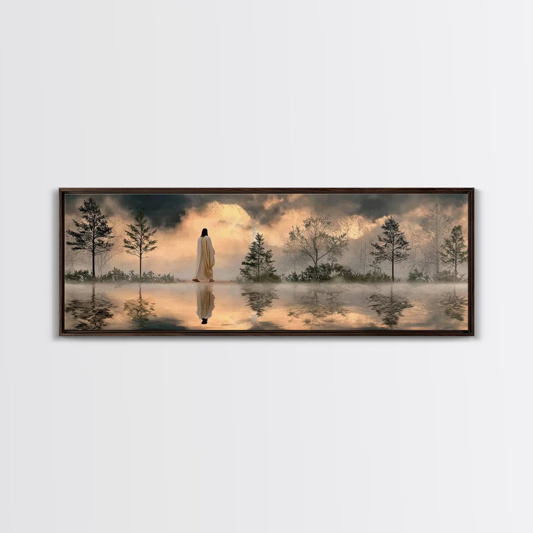 Sacred Stillness, Framed Canvas Print, Panoramic Art, Christian Art Canvas, Jesus Painting, Christian Wall Art, Christmas Art