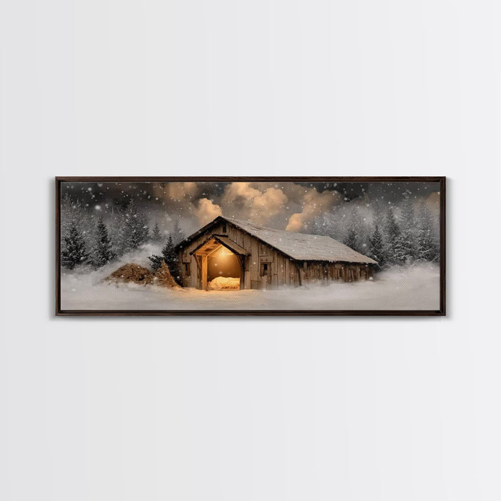 Bethlehem Evening – Framed Canvas Print – Panoramic Frame – Christian Christmas Art – Christian Wall Art – Christian Art Canvas – Christmas