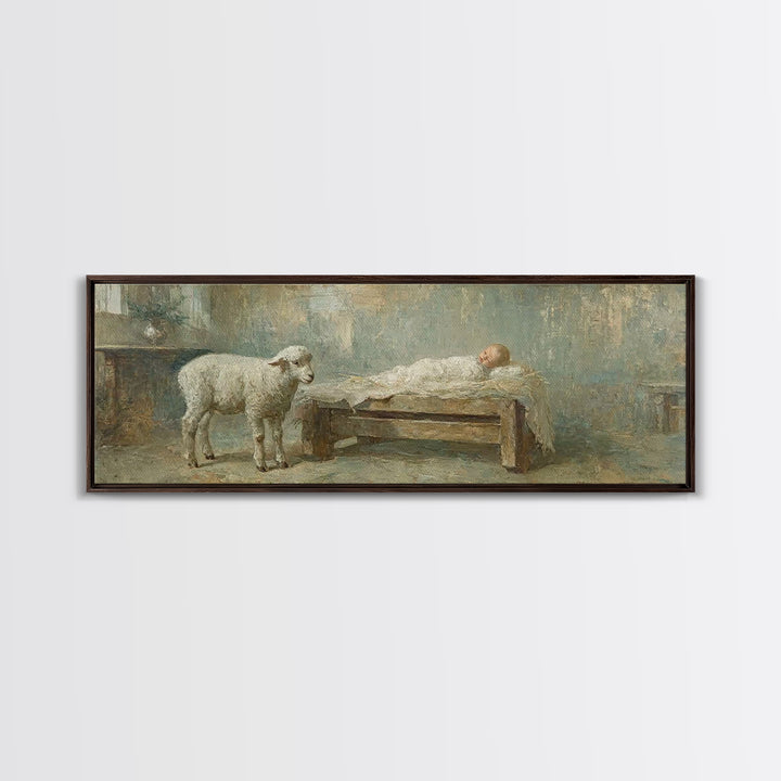 Lamb Of Promise, Framed Canvas Print, Christmas Wall Art, Panoramic Art, Christian Art Canvas, Christian Christmas Art