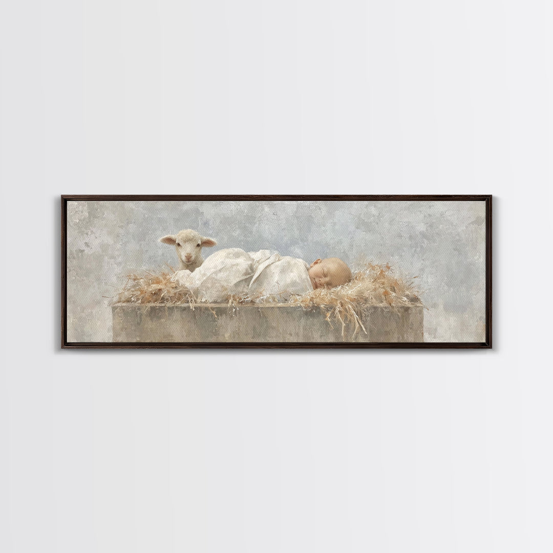Infant Grace | Framed Canvas Print | Christian Wall Art | Panoramic Frame | Christian Art Canvas | Christmas Art