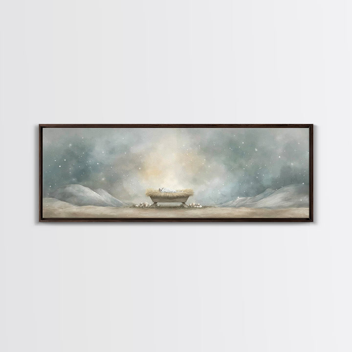 Holy Night Peace | Framed Canvas Print | Christian Art Canvas | Christmas Wall Art | Christian Art | Panoramic Print | Christian Christmas