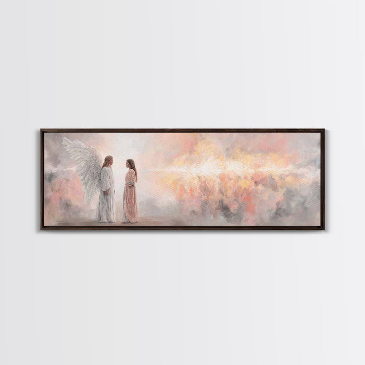 Angelic Dawn Message – Framed Canvas Print – Christian Art – Christian Wall Art – Panoramic Painting – Christmas Art – Christian Art Canvas