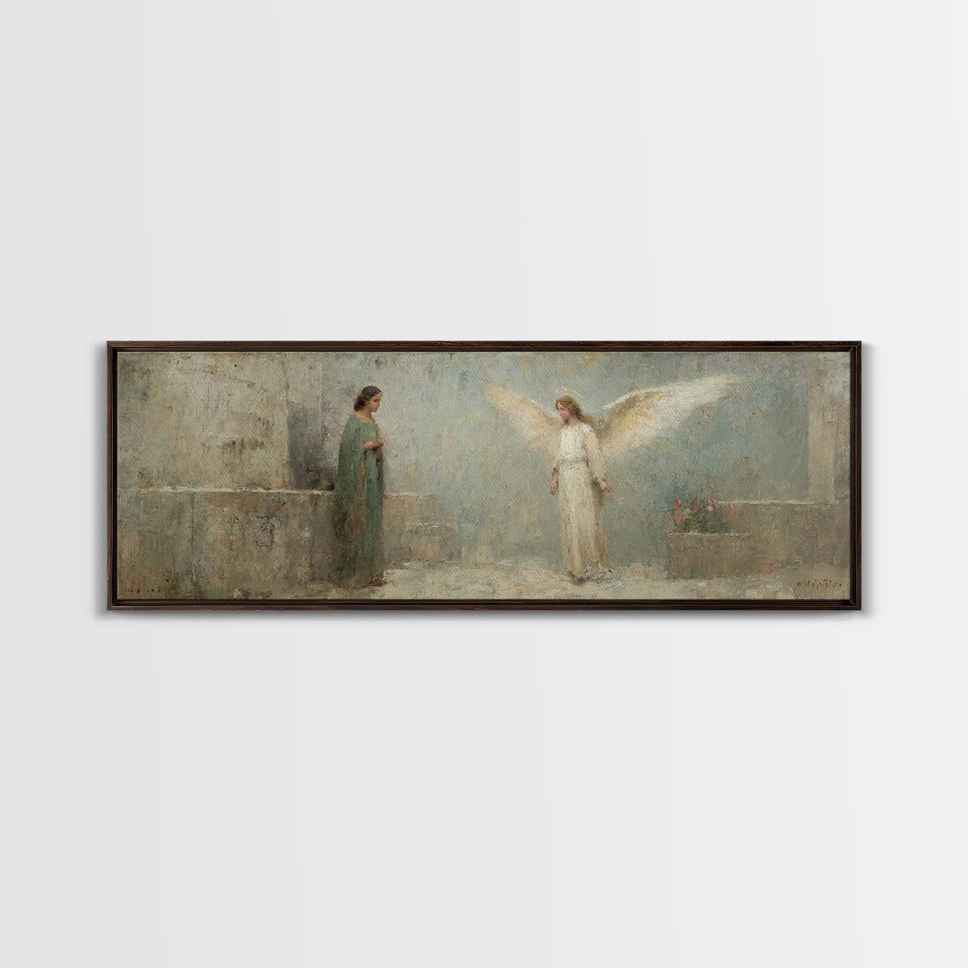 Sacred Annunciation Quiet | Framed Canvas Print | Christian Wall Art | Christian Art Canvas | Panoramic Art | Christmas Art | Christian Pai