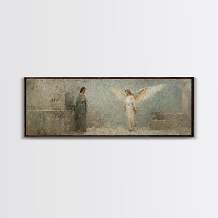 Sacred Annunciation Quiet | Framed Canvas Print | Christian Wall Art | Christian Art Canvas | Panoramic Art | Christmas Art | Christian Pai