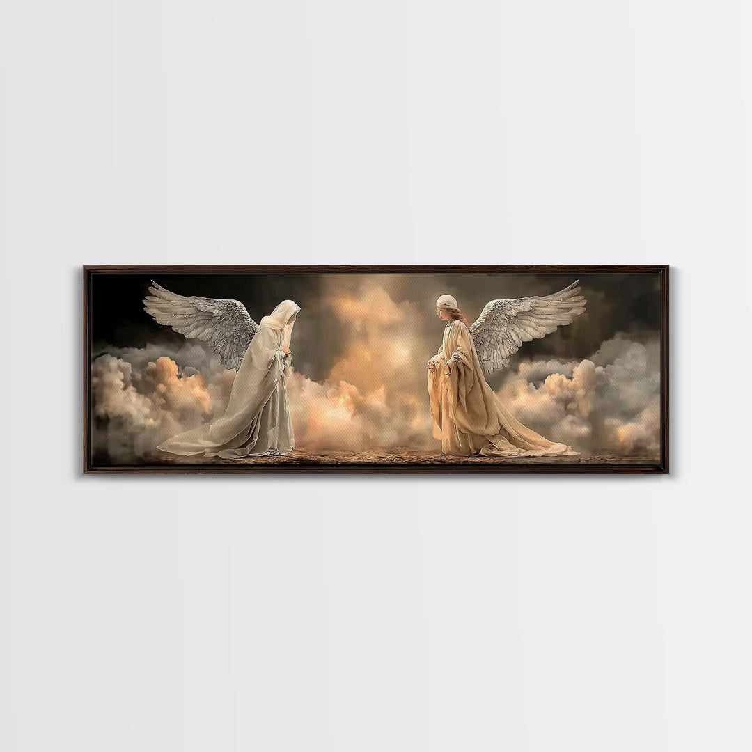 Heavenly Meeting Glow, Framed Canvas Print, Christian Art Canvas, Christian Wall Art, Christmas Art, Panoramic Print, Christian Christmas A