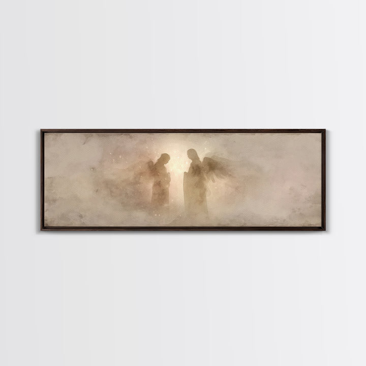 Angels In Stillness, Framed Canvas Print, Christian Wall Art, Christian Art, Panoramic Wall Art, Christian Christmas, Jesus Painting, Chris