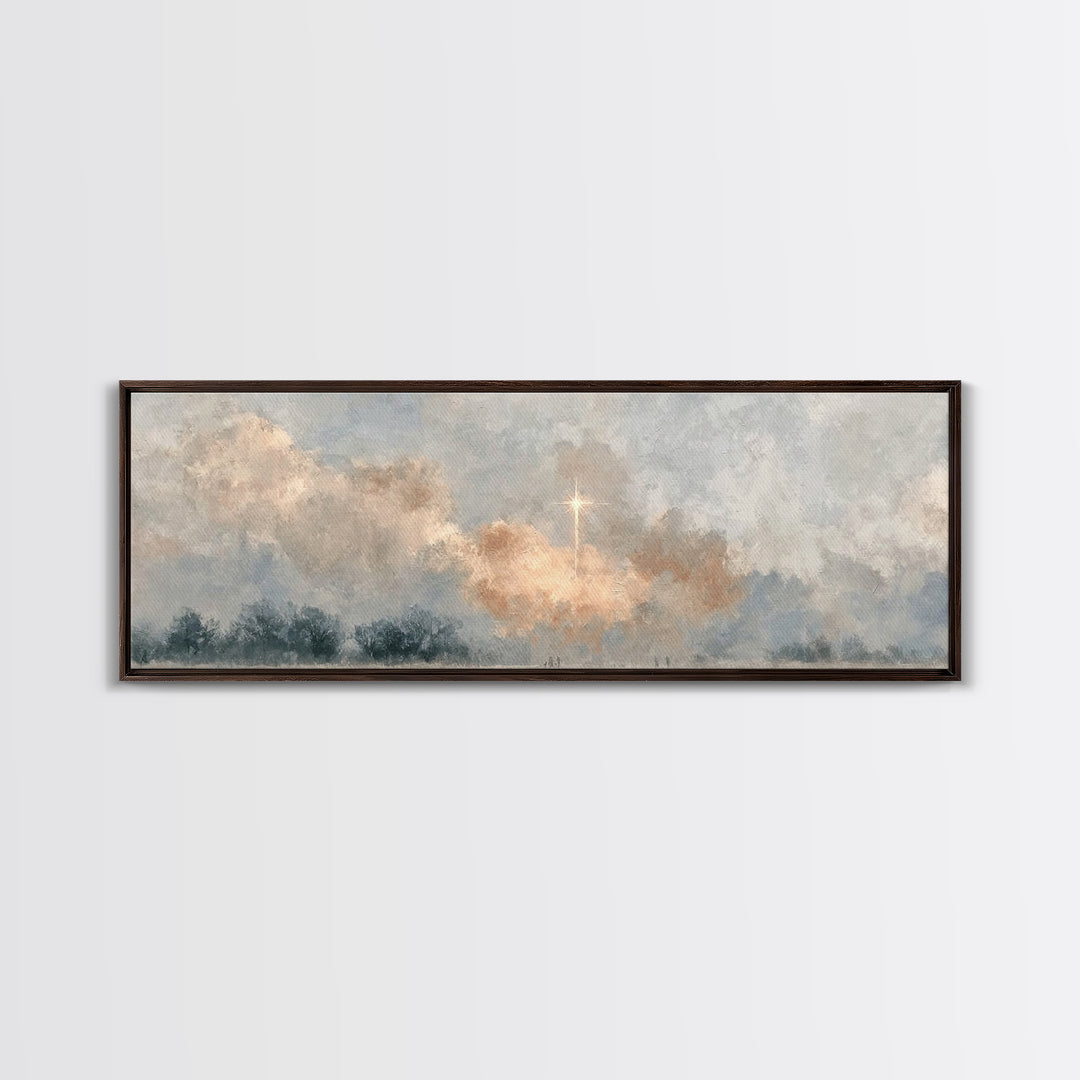 Guiding Dawn Star, Framed Canvas Print, Christian Wall Art, Panoramic Art, Jesus Painting, Christmas Art, Christian Art Canvas